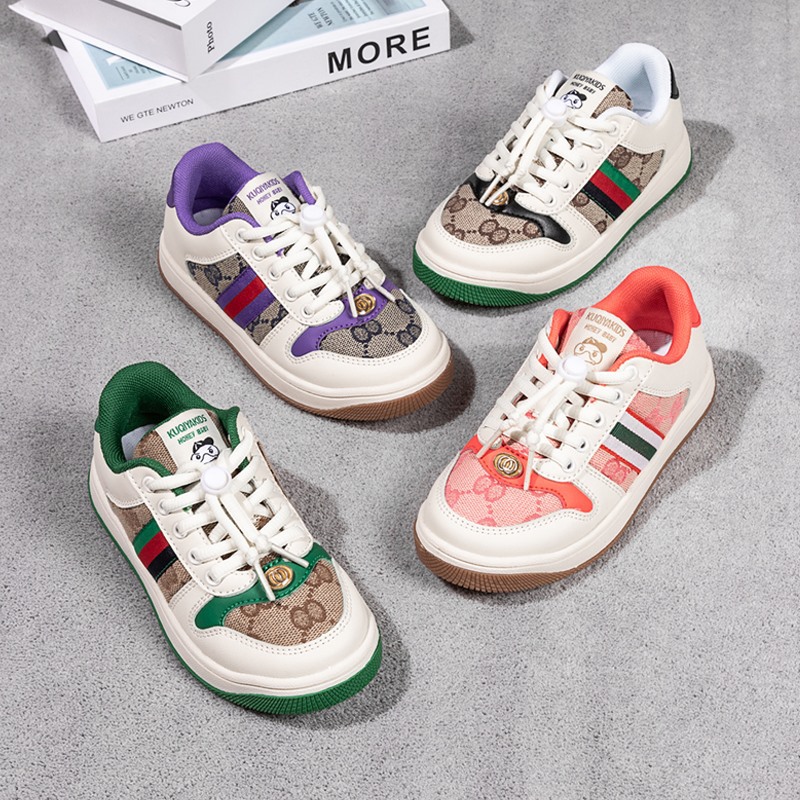 【莆田高端】酷奇儿童鞋男童2021年新款古奇女童中大童冬真皮板鞋