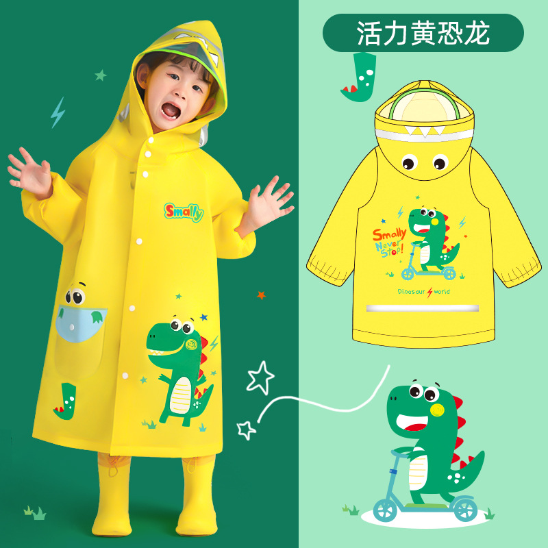 Smally Children's Raincoat Boys and Girls Primary School Students Kid Baby Poncho Kindergarten Dinosaur Set Reflective Rain Gear