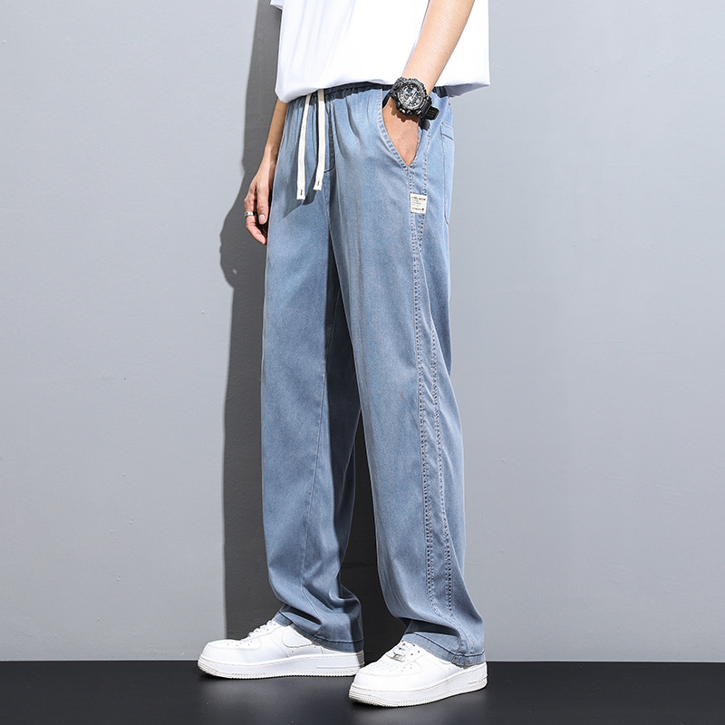 Lyocell Jeans Men's Summer Thin Fashion Brand Straight Loose Men's Ice Silk Wide Leg Summer Casual Long Pants