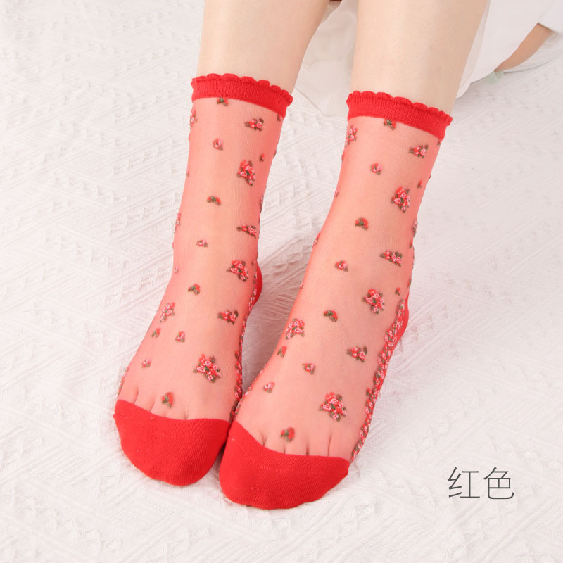 Women's Socks Spring and Summer New Women's Glass Stockings Cotton Base Thin Crystasilk Sock Women's Mid Tube Stockings Factory Wholesale