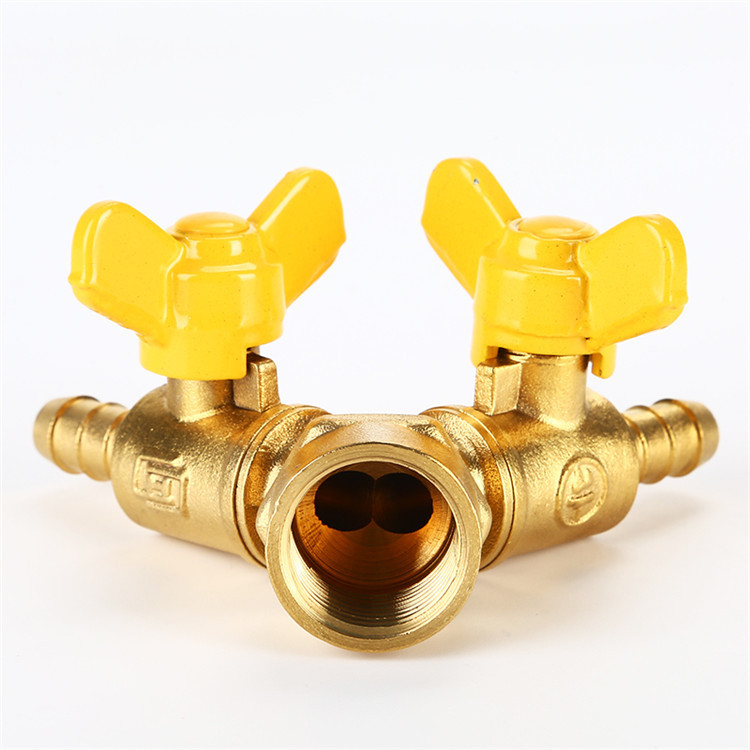 现货供应黄铜双叉燃气阀 内丝双嘴阀 三通气阀开关双嘴羊角阀批发