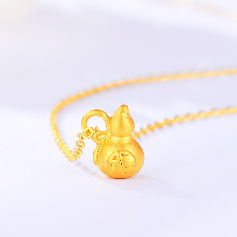 999足金转运福禄葫芦项链  3d硬金小葫芦吊坠 黄金纯金小葫芦礼品