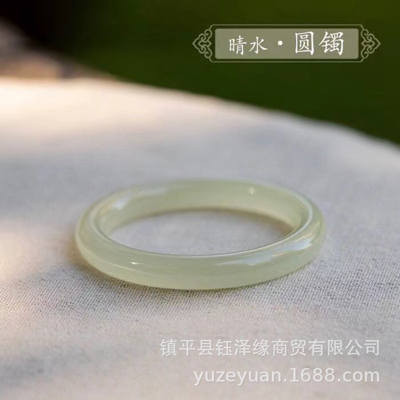 天然阿富汗玉晴水绿圆条美人镯厂家批发玉髓圆环手镯直播代发