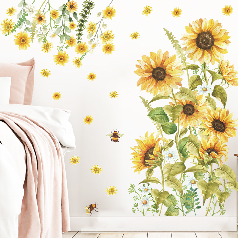 新 fx-c245温馨向日葵花客厅卧室床头玄关墙面美化装饰墙贴纸自粘