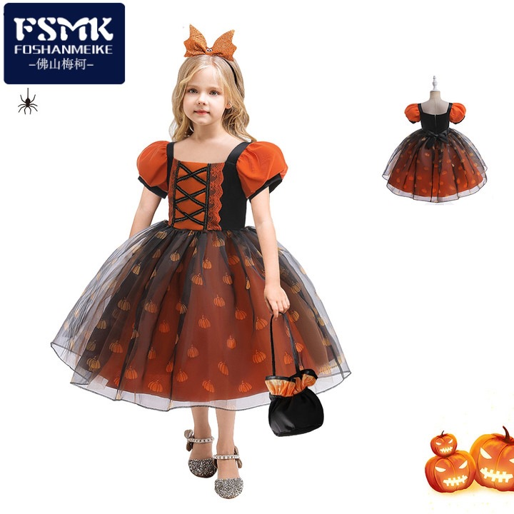 万圣节女童礼服外贸新款女童南瓜化妆舞会演出蓬蓬裙小女巫公主裙