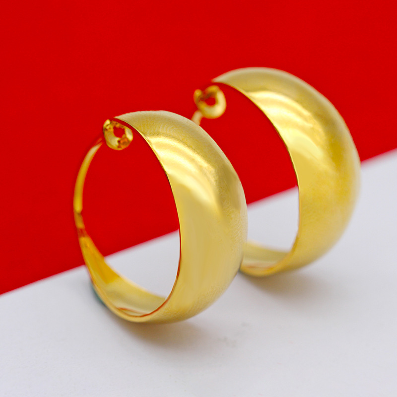 10mm中老年沙金耳圈铜镀金光面圆线圈圈耳扣老太太耳环送妈妈礼物