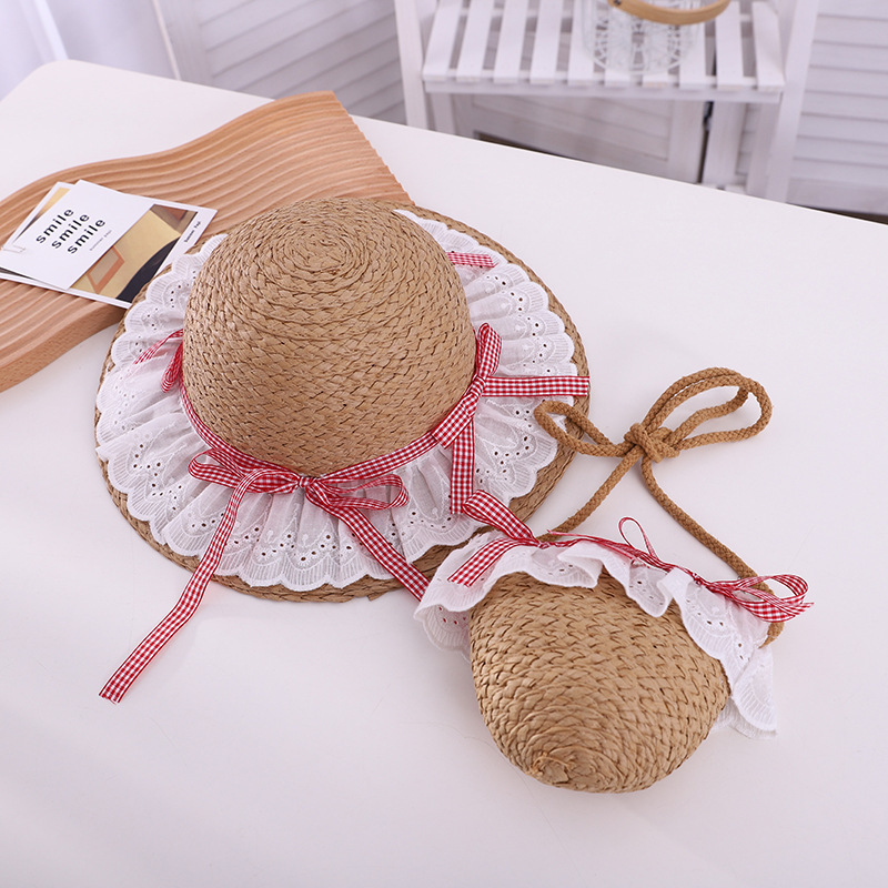 Children's Straw Hat Summer New Small Fresh Cute Lady Outdoor Sun Protection Sun Hat Bag Hat Set Wholesale