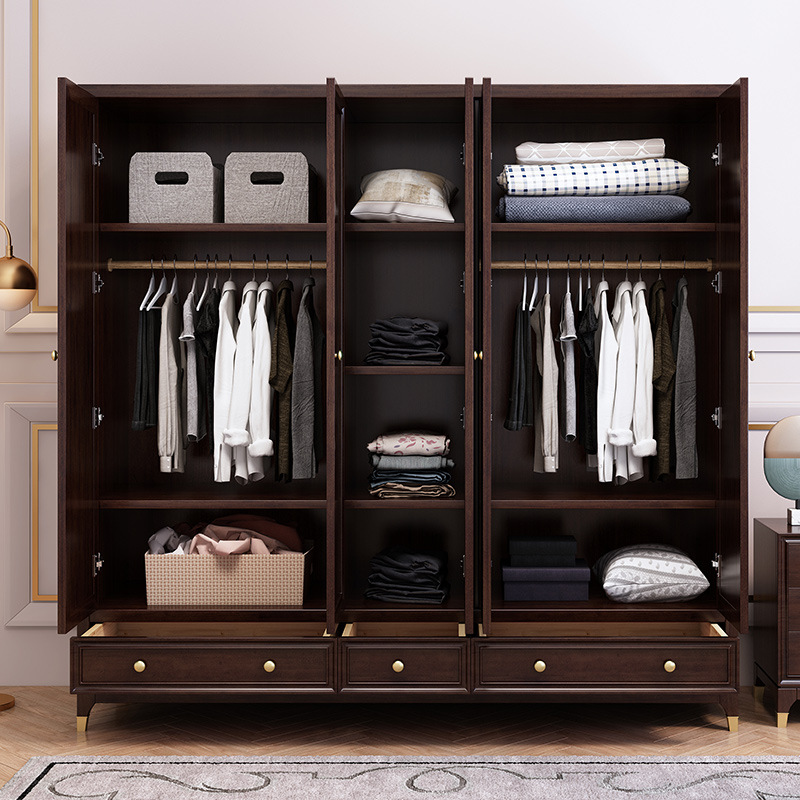 美式实木衣柜4门5门轻奢复古简约卧室樱桃木储物柜大衣橱家用衣柜