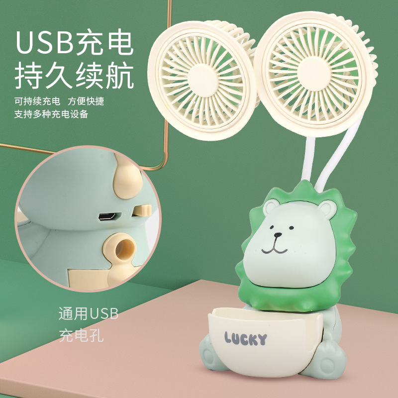 Creative Cartoon Rechargeable Double-Headed Fan with Pen Holder Pencil Sharpener Student Dormitory Portable Cute Summer Small Fan
