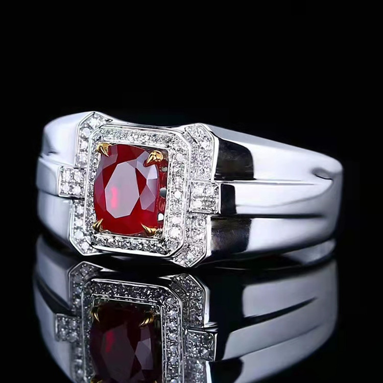 86ct鸽血红天然红宝石戒指男戒18k金镶嵌钻石彩宝男款定