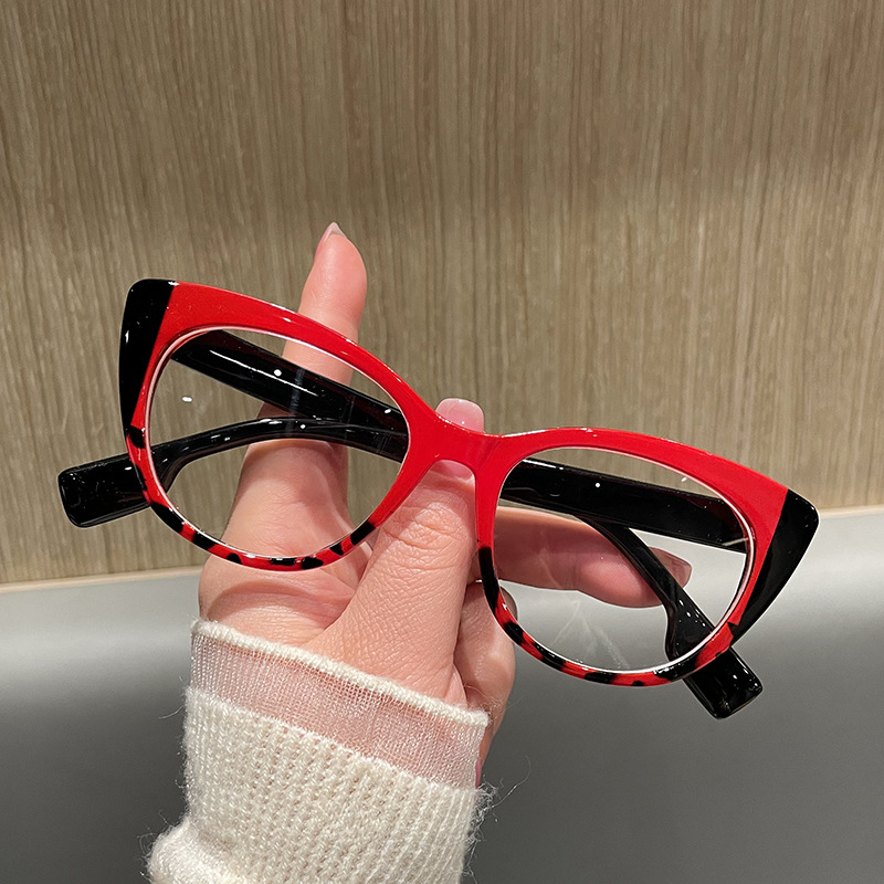 海外抖音直播同款猫眼眼镜架个性双色拼接防蓝光眼镜潮流平光镜