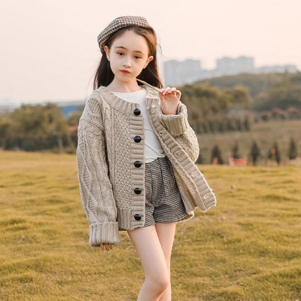 女童针织开衫2021新款春秋装洋气大童儿童装毛衣外套女孩款线衣