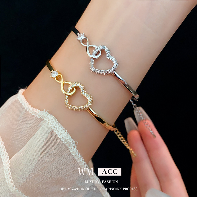 Heart-Shaped Zircon Hollow Bracelet Simple All-Match Fashion Bracelet Temperament Entry Lux High-Grade Bracelet Women's Wholesale