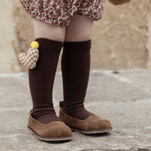 WMH79儿童袜子秋冬一件代发格子爱心无跟小腿袜双针纯色儿童长袜