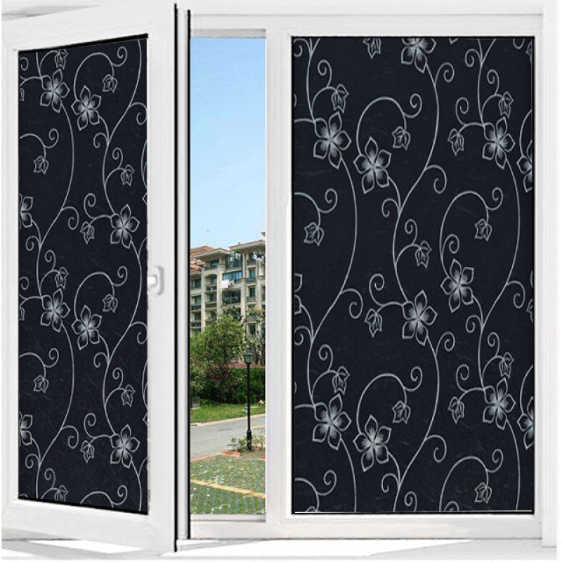 自粘遮光玻璃贴纸黑色不透光窗户挡光隔热贴膜卧室防晒防光玻璃贴