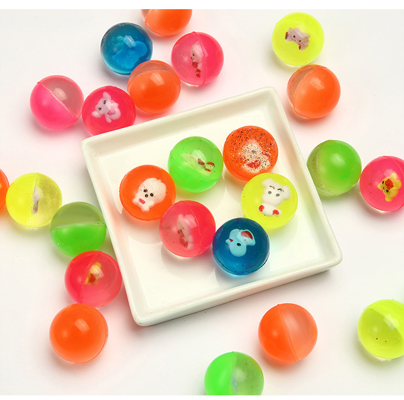 32混装弹力球 橡胶儿童弹力球 扭蛋机透明玩具半边实心弹跳球批发