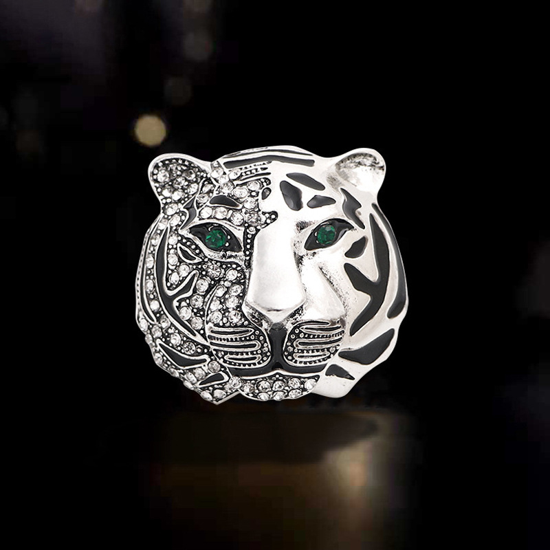 生肖虎年半面镶钻滴油老虎头霸气男士个性胸针创意西服配饰别针