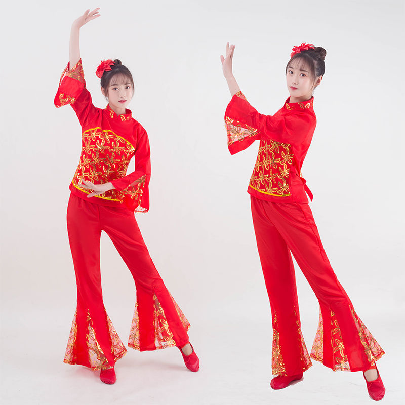 秧歌舞服腰鼓舞演出服2022新款中老年广场舞服东北大秧歌队舞蹈裙