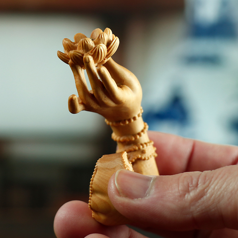 黄杨木雕手把件木质佛手莲花香插摆件茶道香道禅艺家居饰品工艺品