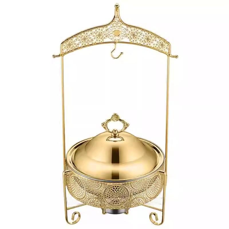 buffet stove stainless steel hotel restaurant alcohol heating maintaining furnace golden， round heating pot hanging cover dining stove