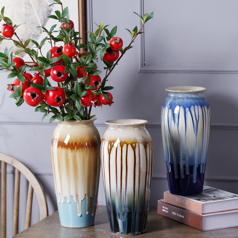 田园风陶艺花瓶五彩颜色釉大口花器 花卉园艺花插 花店种植养鲜花