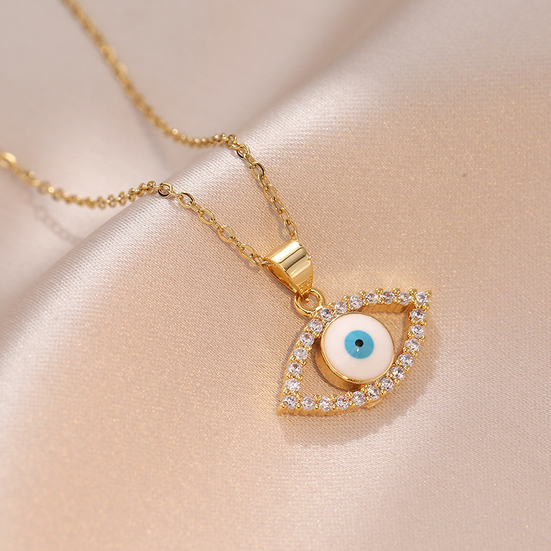 项链女网红彩色锆石恶魔之眼项坠女跨境镶钻土耳其蓝眼睛吊坠项链