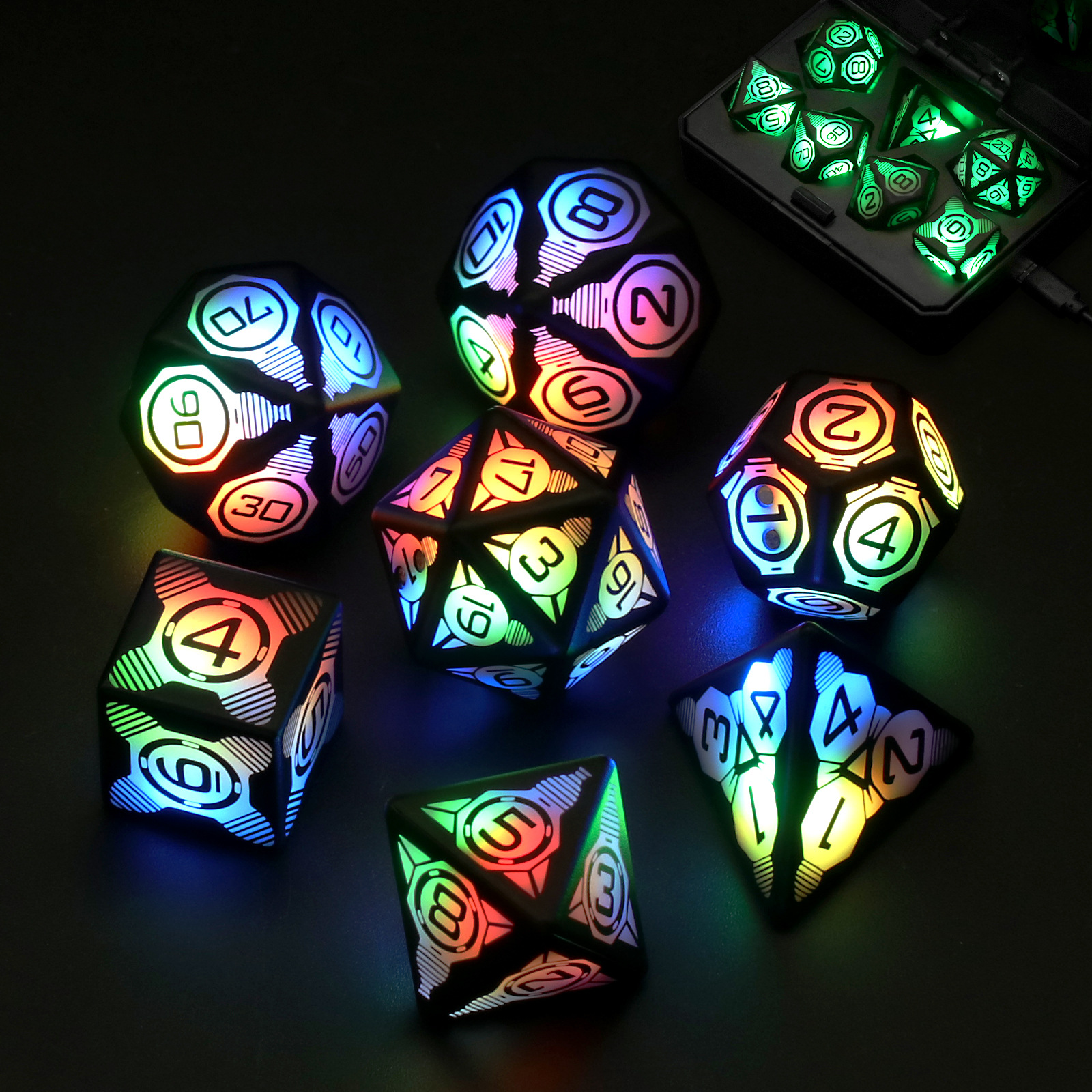 Rechargeable Multi-Sided Dice Chip Light-Emitting Board Game Cool Running Flash Led Dice Sieve Script Kill Toy Props