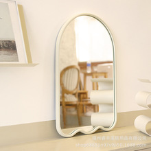 简约小清新化妆镜浴室镜装饰镜奶油白色幽灵异形可爱壁挂镜子趣味