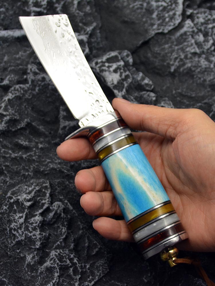 手工锻打大马士革钢刀高硬度锋利vg10花纹钢小直刀露营荒野求生刀