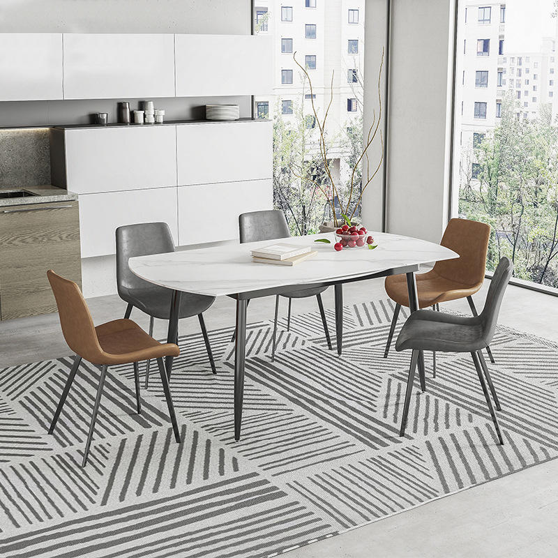 现代简约轻奢小户型客厅长方形饭桌可伸缩北欧岩板餐桌椅组合