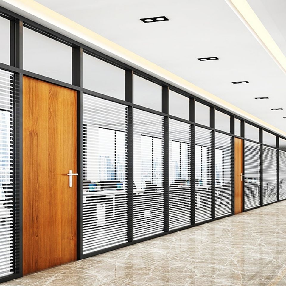 办公室玻璃隔断墙铝合金屏风双层百叶中空钢化磨砂玻璃隔音高隔断