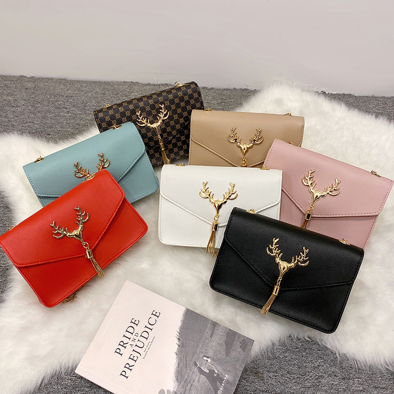 New Fresh Deer Head Tassel Shoulder Women's Bag Fashion Simple Elegant Chain Small Square Bag Mini Phone Bag Lot