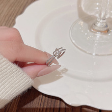 韩国新款微镶锆石双层戒指女个性小众高级设计感缠绕交叉百搭指环
