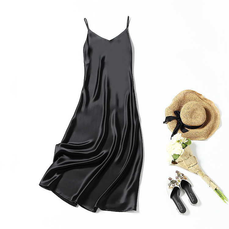 夏醋酸纤维肤色露背通勤修身型纯色缎面吊带型内搭风吊带衫连衣裙