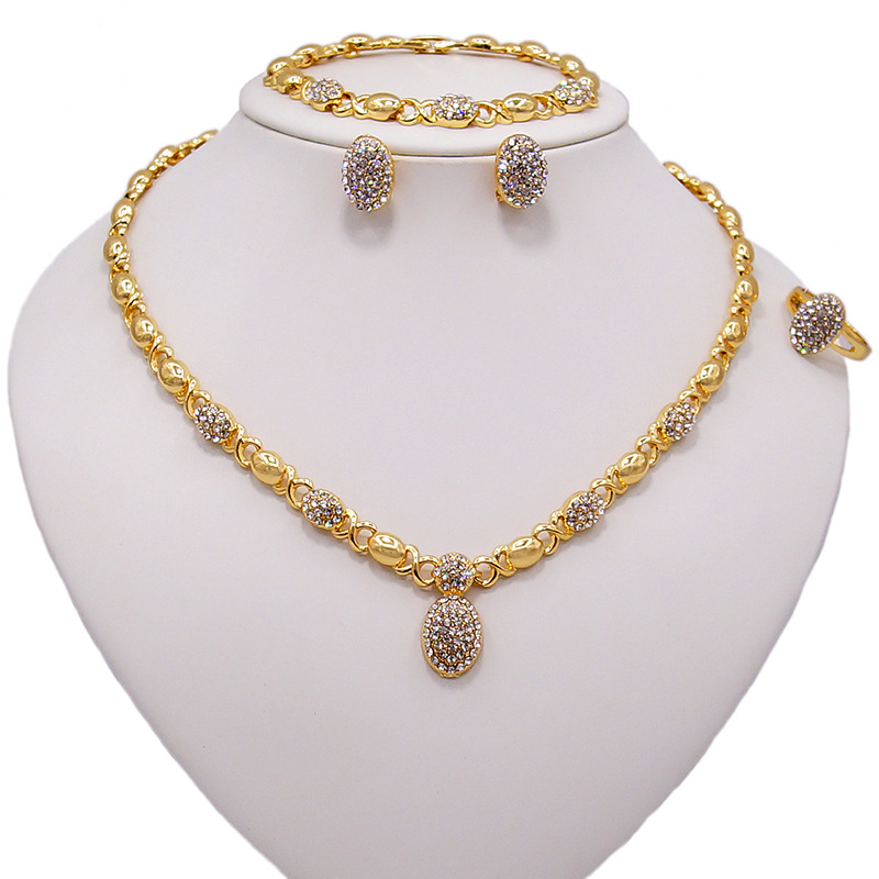 亲吻拥抱xo珠宝首饰套装锌合金项链耳环手链戒指饰品四件套