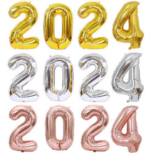 跨境16寸2024数字气球套装 新年元旦派对装饰场地布置铝膜气球