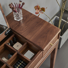 黑胡桃木梳妆台实木翻盖多功能北欧日式小户型现代简约化妆桌书桌