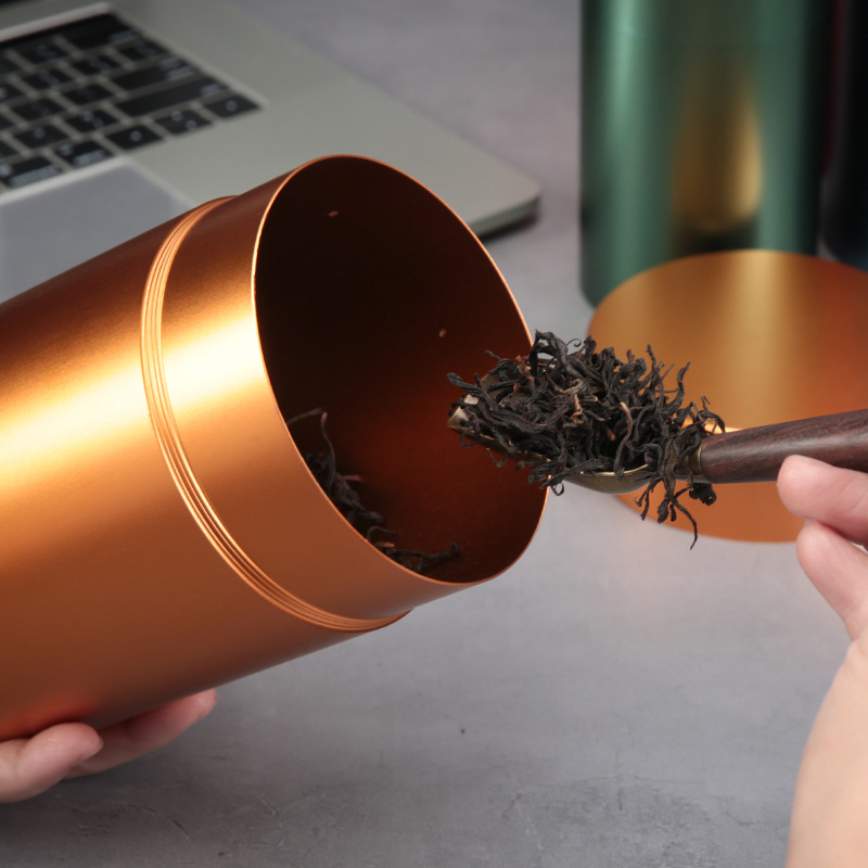 现货钛铝合金茶叶罐包装金属罐子大号存茶密封罐高档logo雕刻铝罐