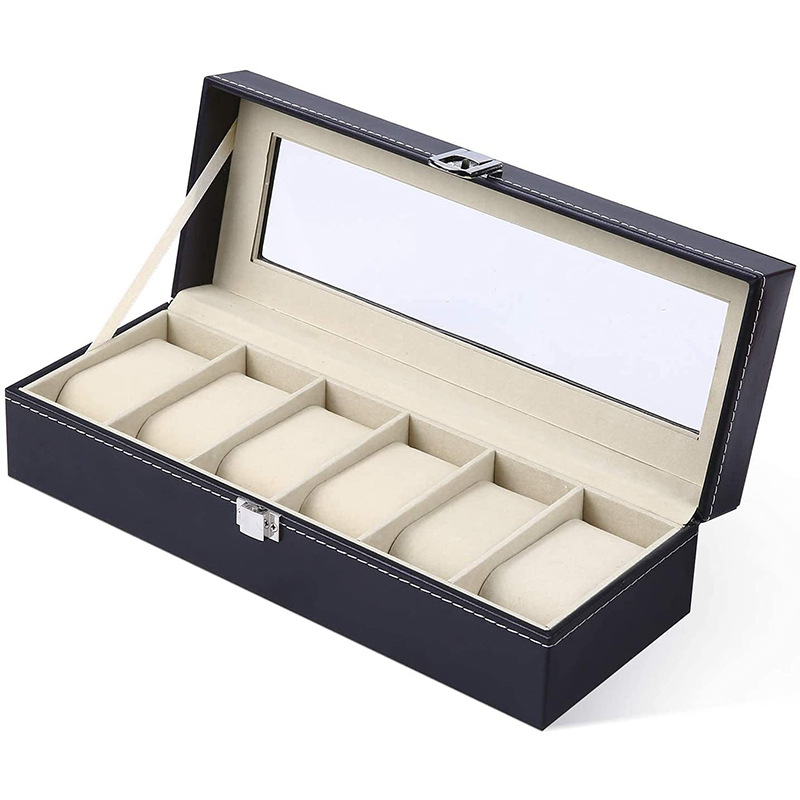 12-Bit Watch Box Wooden Pu Leather Watch Box with Lock Watch Box Display Box Storage Box