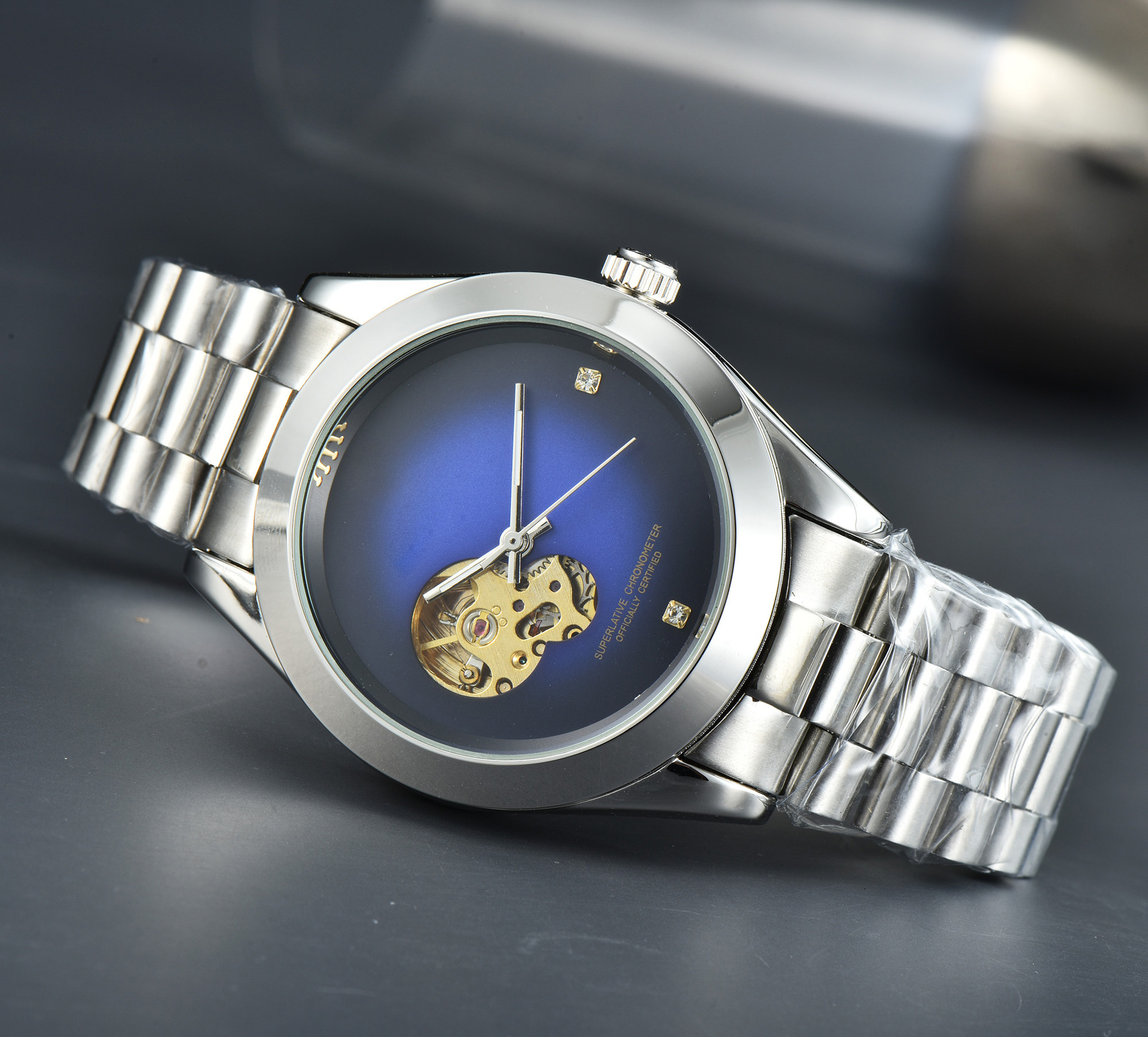 2021机械劳跨境款男士密底螺旋表冠厂家货源一件可代发