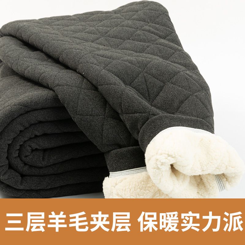 秋冬新款男士加绒加厚德绒保暖裤高腰绗棉羊毛夹层羔绒中老年棉裤