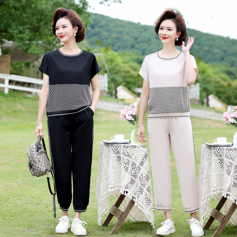 中老年妈妈夏装运动服套装洋气中年妇女夏季薄短袖t恤休闲两件套