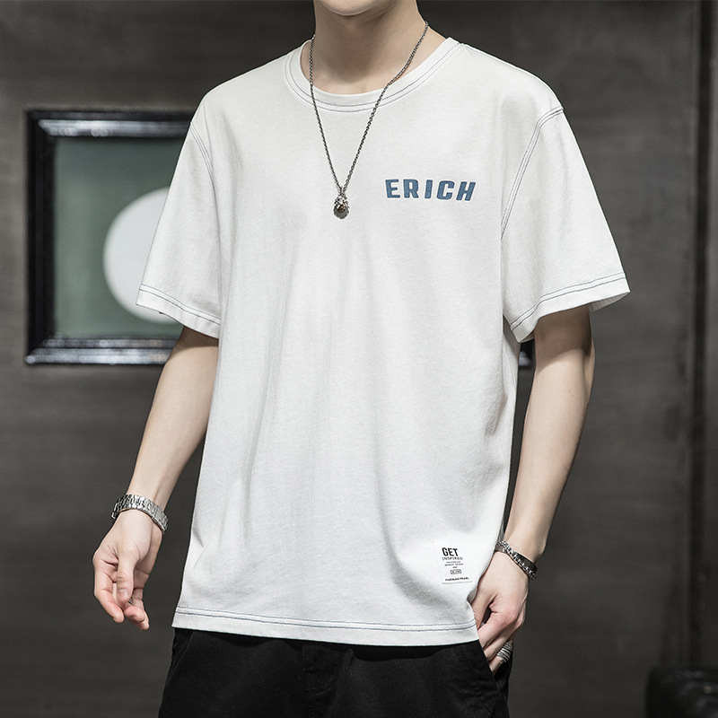 纯棉男t恤白色衣服男士t恤短袖男装夏季200宽松潮牌休闲体恤韩版