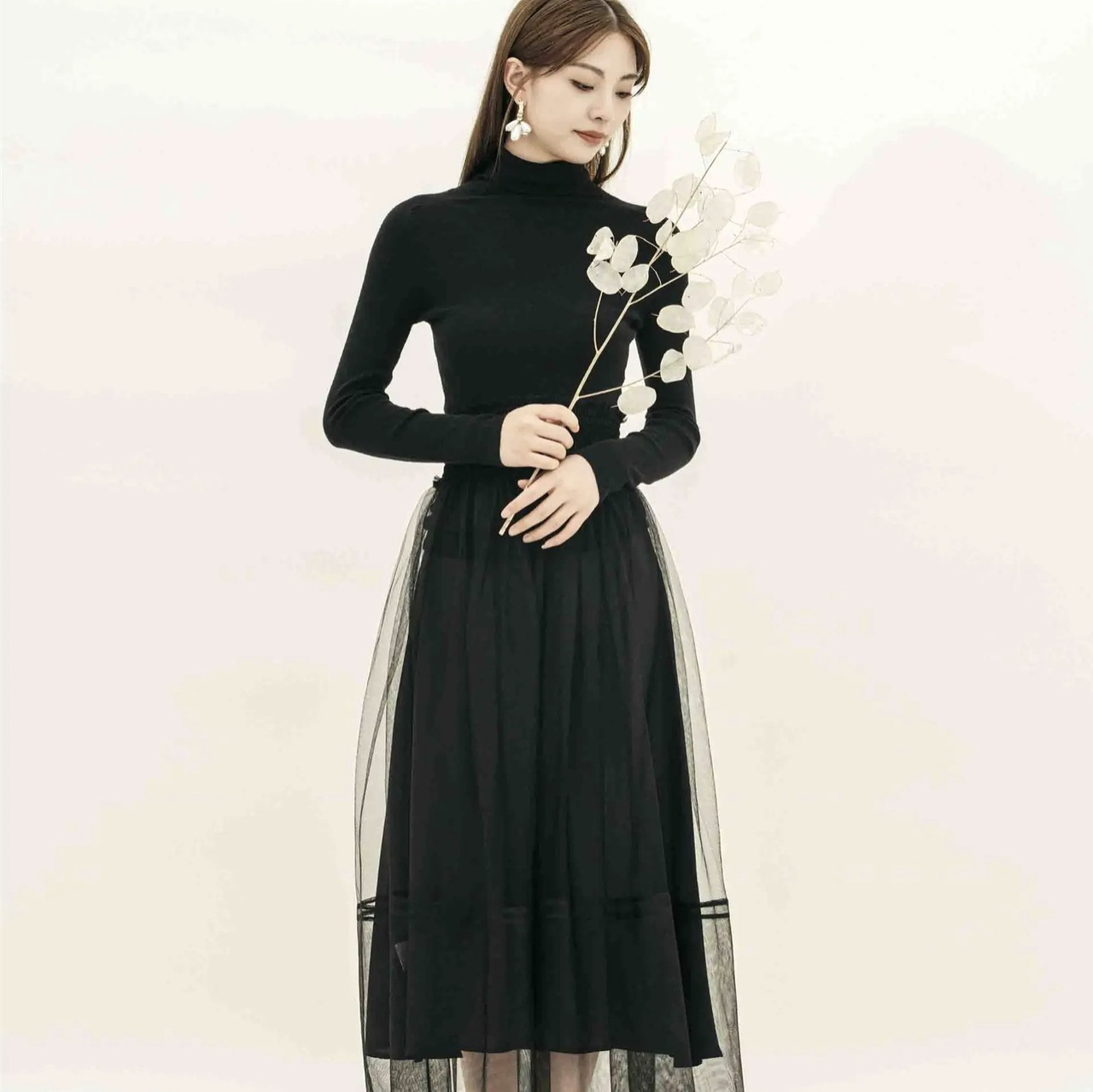 针织拼接法式网纱设计连衣裙春秋-阿里巴巴