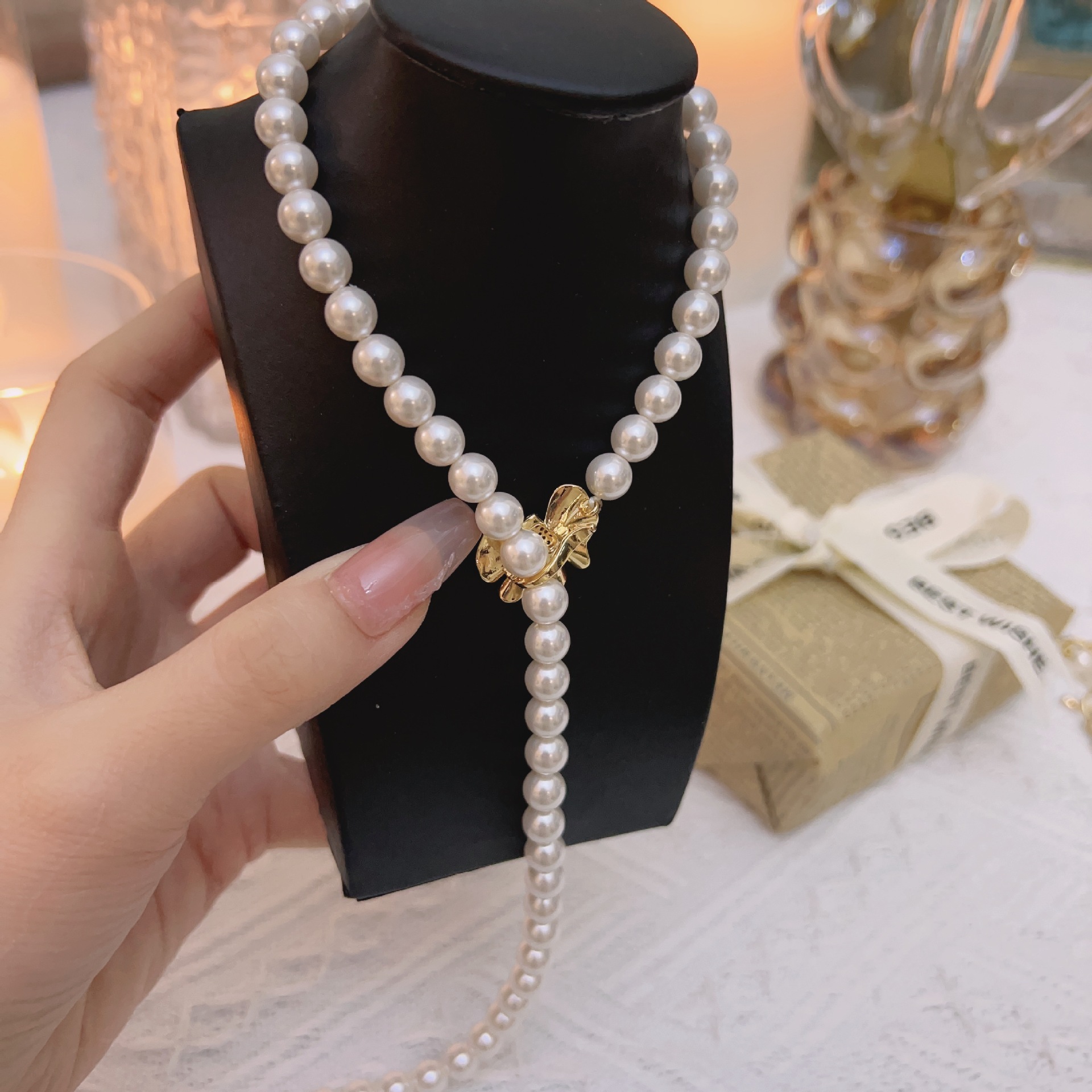 DIY Copper Accessories Gold Plated Bow Button Y Chain Buckle Pearl Necklace Sweater Chain Side Buckle Bracelet Closing Buckle