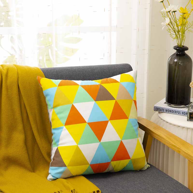 Cross-Border Amazon Pillow Cover Manufacturers Supply Digital Printing Simple Geometric Plush Pillow Waist Cushion with Core