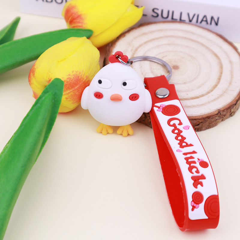 New Cartoon Cute Chicken Keychain Pendant Doll Accessory Bag Hanging Decoration Push Small Gift in Stock Wholesale