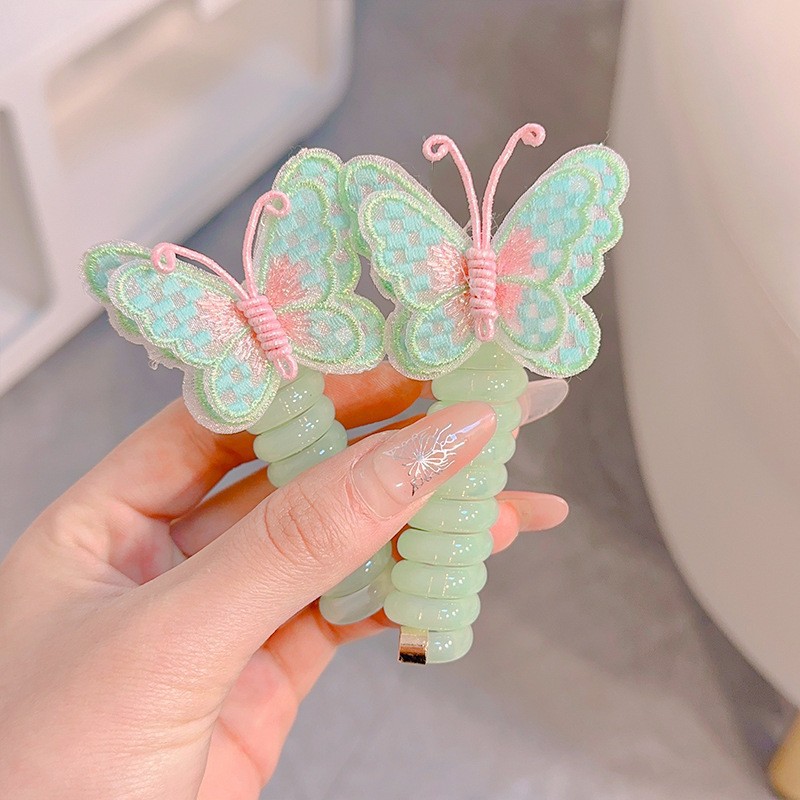 Cute and Cute ~ New Butterfly Phone Coil Children's Sweet Hair Band High-Looking Double Ponytail Bubble Braid