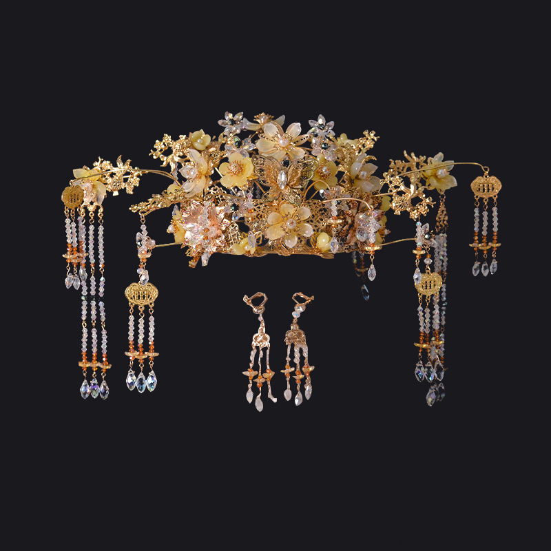 新款凤冠新娘头饰中式结婚汉服发冠龙凤褂头饰新娘秀禾头饰批发