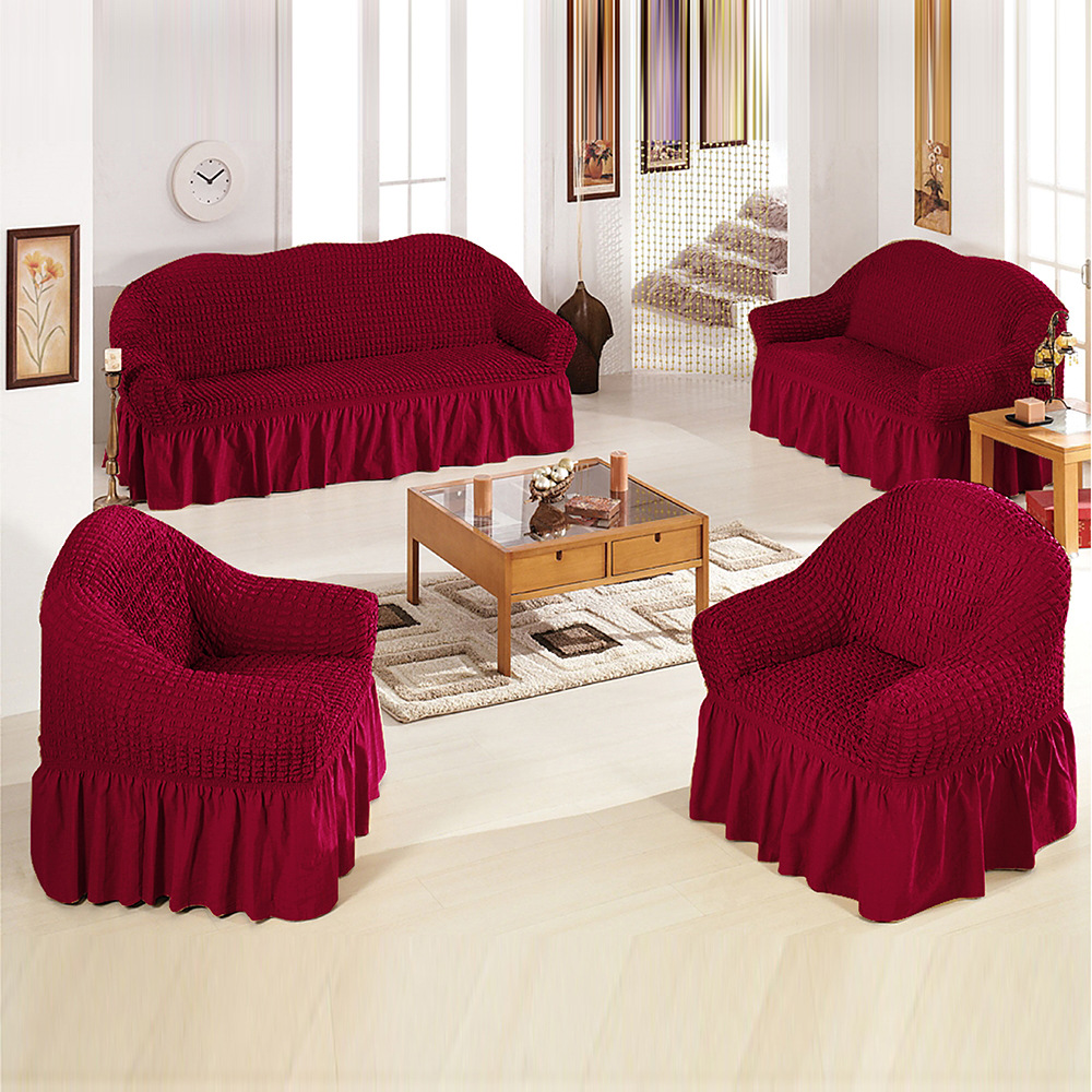 Foreign Trade Cross-Border English Version Solid Color Sofa Cover All-Inclusive Seersucker Skirt Stretch Sofa Slipcover Four Seasons Universal Wholesale